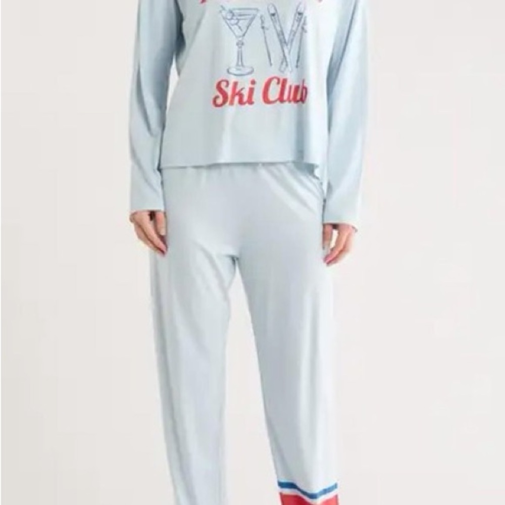 PJ Salvage Light Blue Tee with Red APRÈS & Navy Graphics NWT